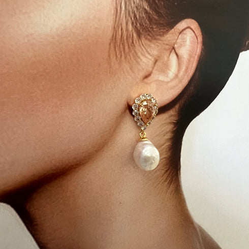 Baroque Pearl Peach Zirconia Earrings